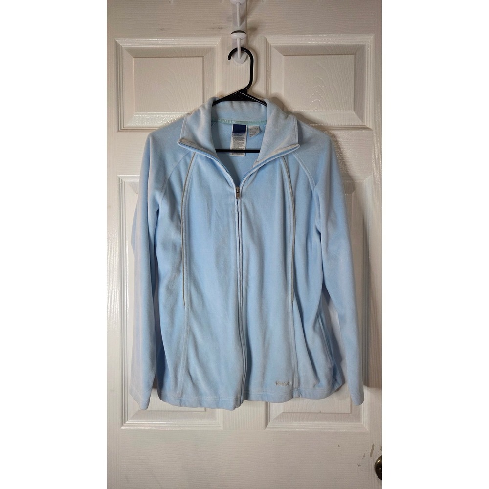 Reebok Womens Light Blue Full Zip Fleece Jacket Mock Neck Athletic Size Large